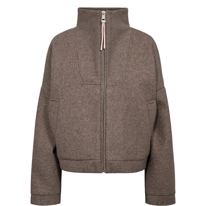 Numph Nukimla Zip Jacket | Deep Taupe Melange