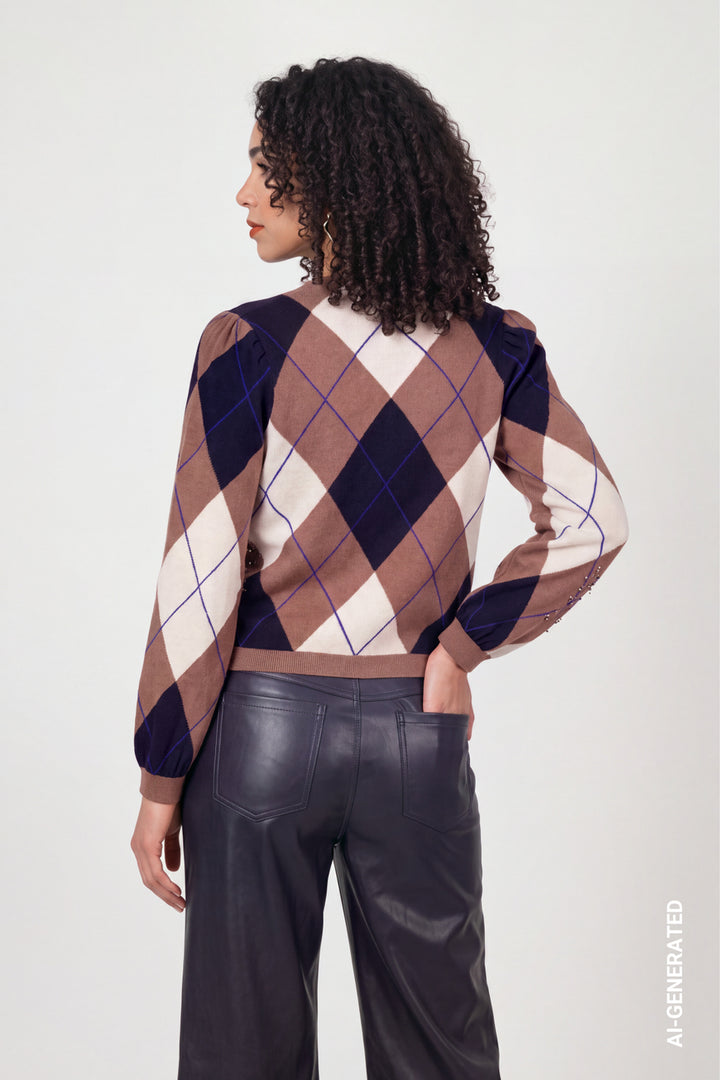 Monari Diamond Pattern Knitted Jumper | Tiramisu