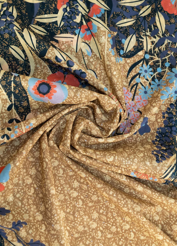 Powder Cotton Poplin Print Scarf | Floral Hedgerow Moss