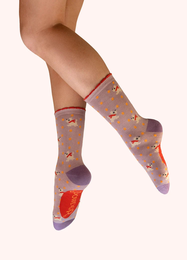 Powder Wooly Westie Ankle Socks | Pink