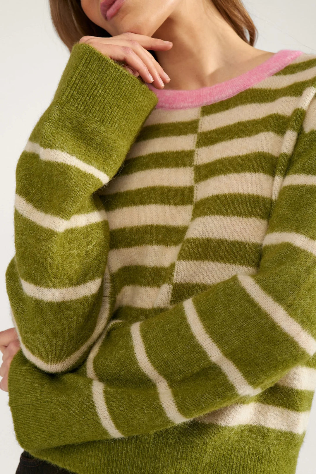 Numph Nuriette Block Stripe Pullover | Calla Green