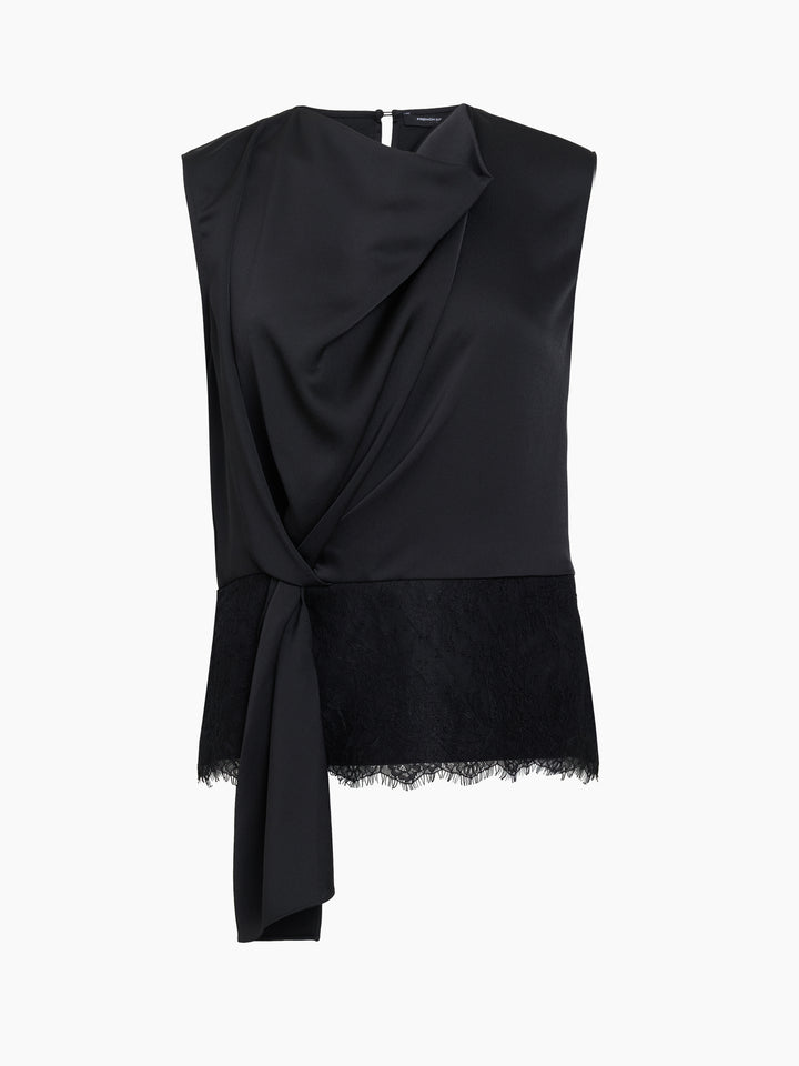 French Connection Dahlia Draped Lace Hem Top | Graphite Grey/Black
