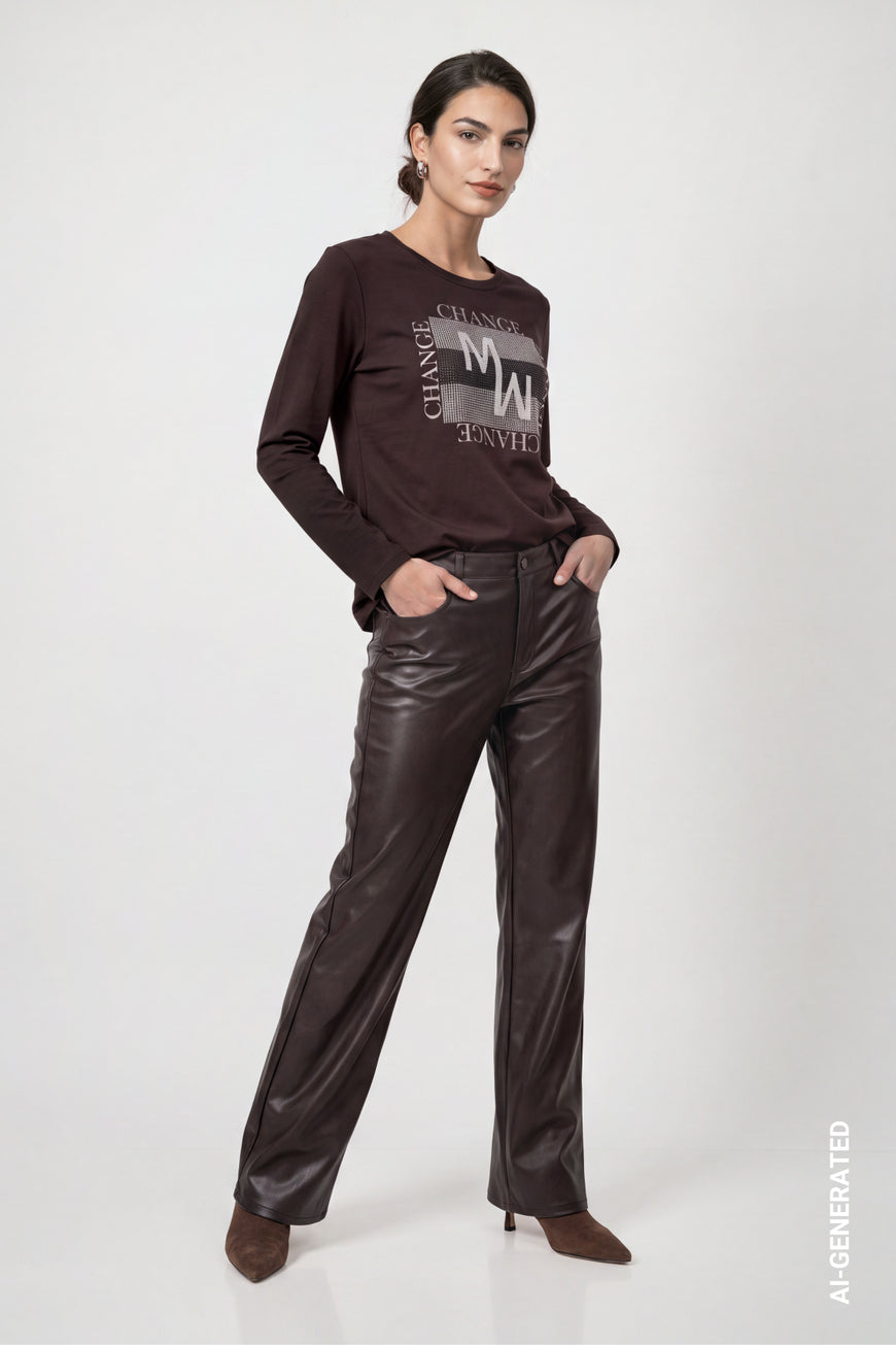 Monari Long Sleeve Black Coffee Top With Decorative Detailing
