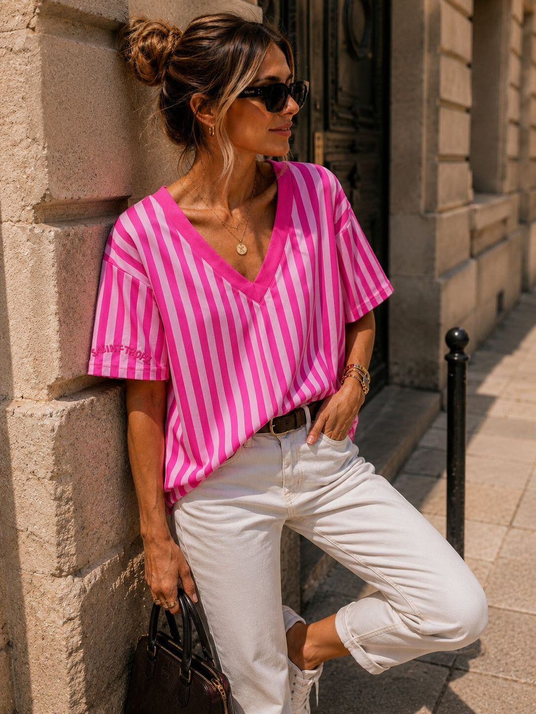 Hannah Striped Tee Pink