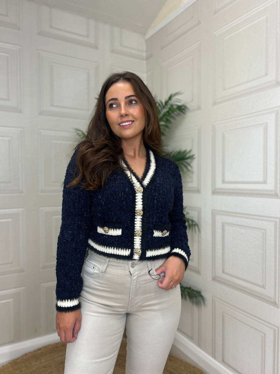 Guess Aomori Navy/ Black Cropped Cardigan