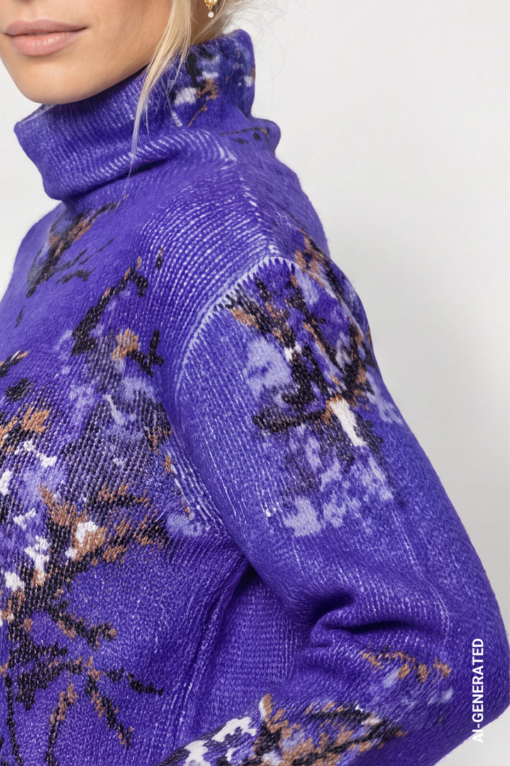 Monari Royal Blue Knitted Floral Pattern Jumper