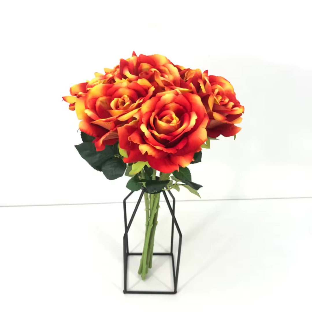 Artificial Velvet Touch Orange Open Single Rose Stem