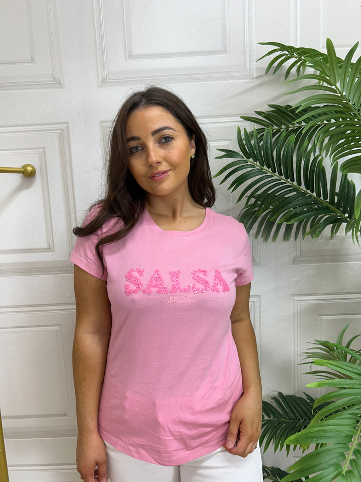 Salsa Flower Sequin T-Shirt Pink