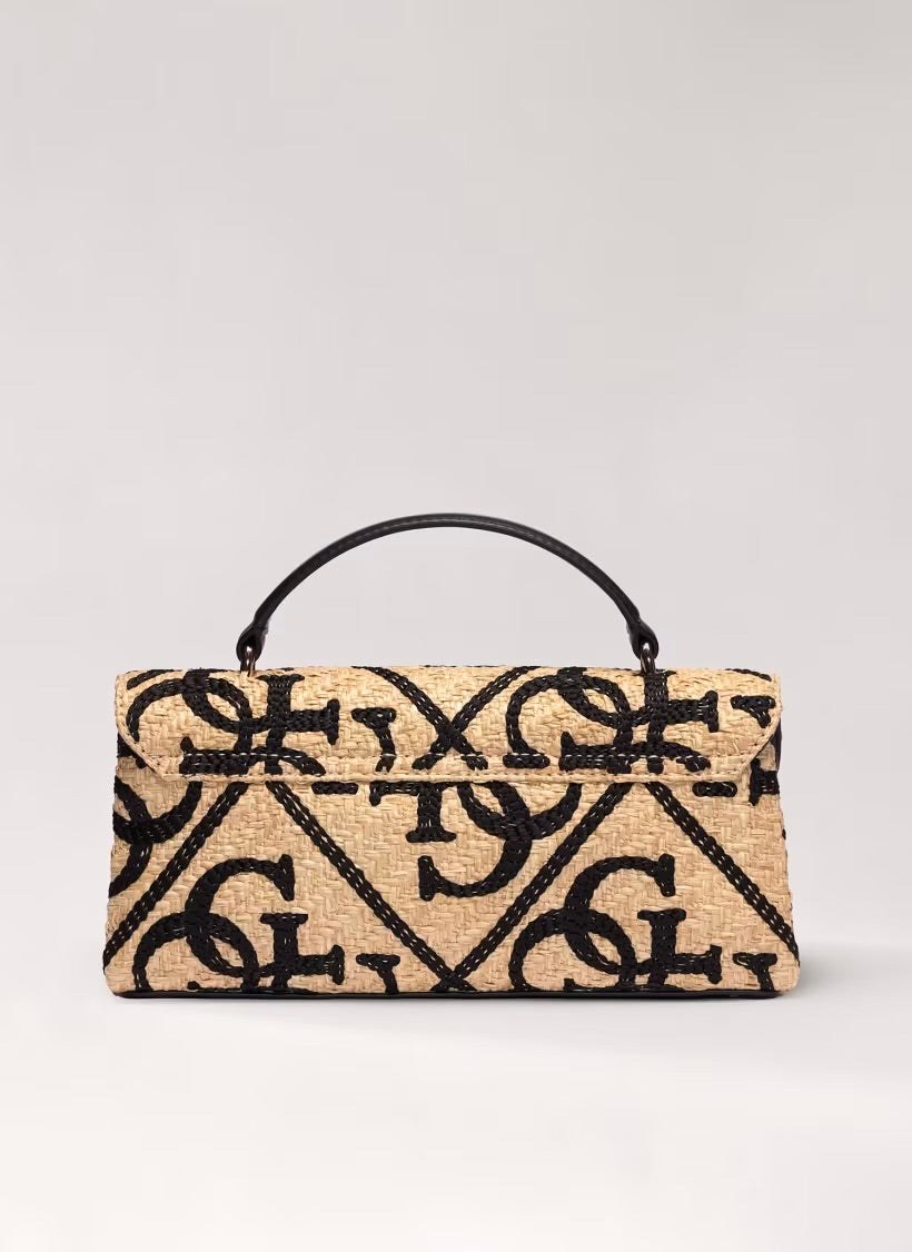 Guess Kirsten Mini Natural Black Mini Top Handle Flap Handbag