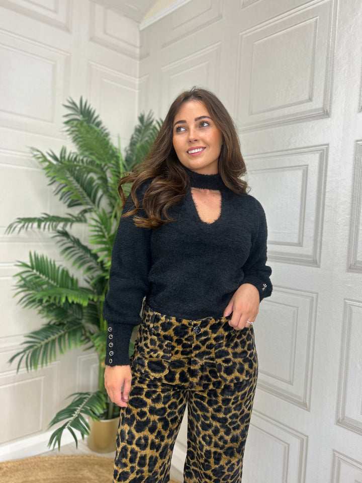 Guess Black Yuki Fuzz Cut Out Sweater