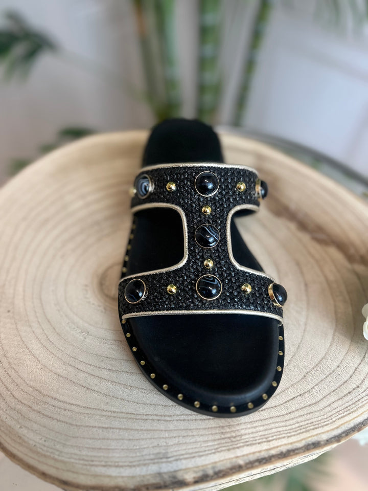 S.Piero Black Raffia Sandal