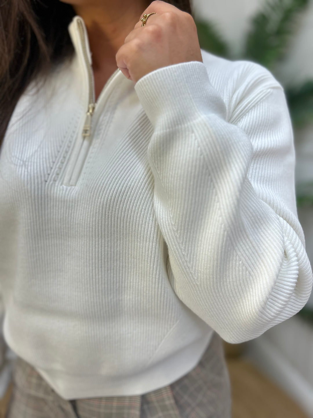 Guess White Half-Zip Knit Sweater