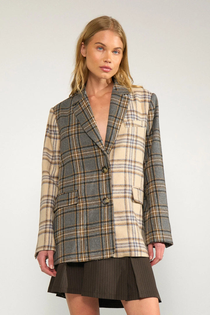 Numph Nuavey Check Blazer | Medium Grey Mel