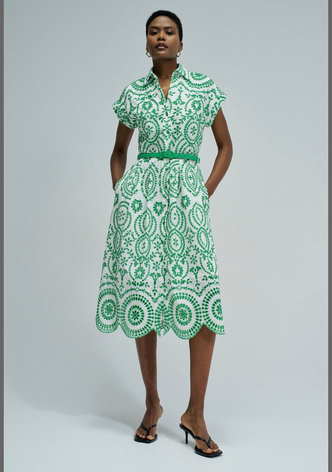 Salsa Embroidery Shirt Dress Green With Belt