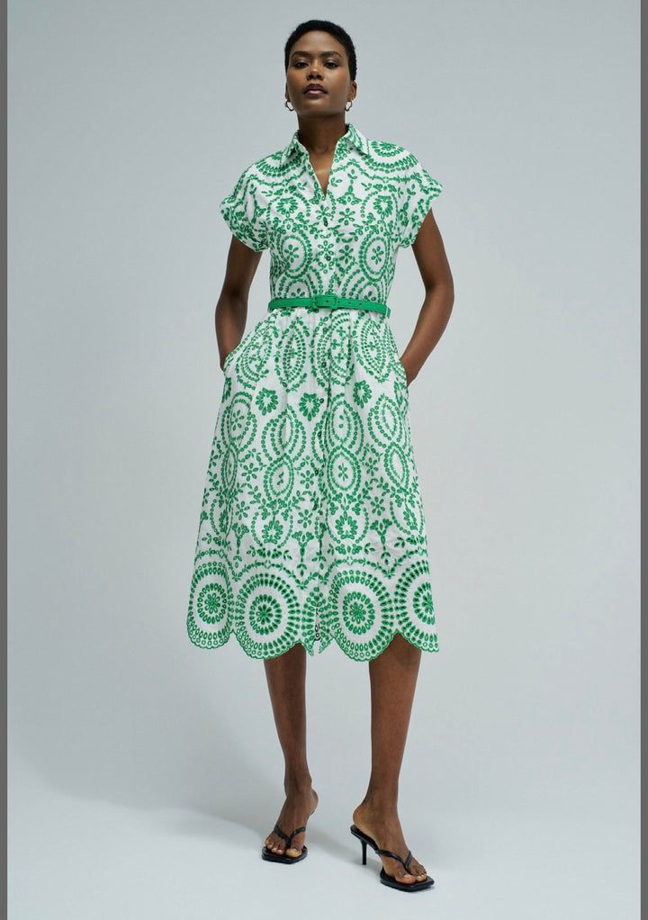 Salsa Embroidery Shirt Dress Green With Belt