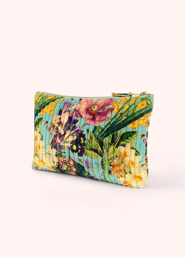 Powder Quilted Velvet Zip Pouch | Spring Floral