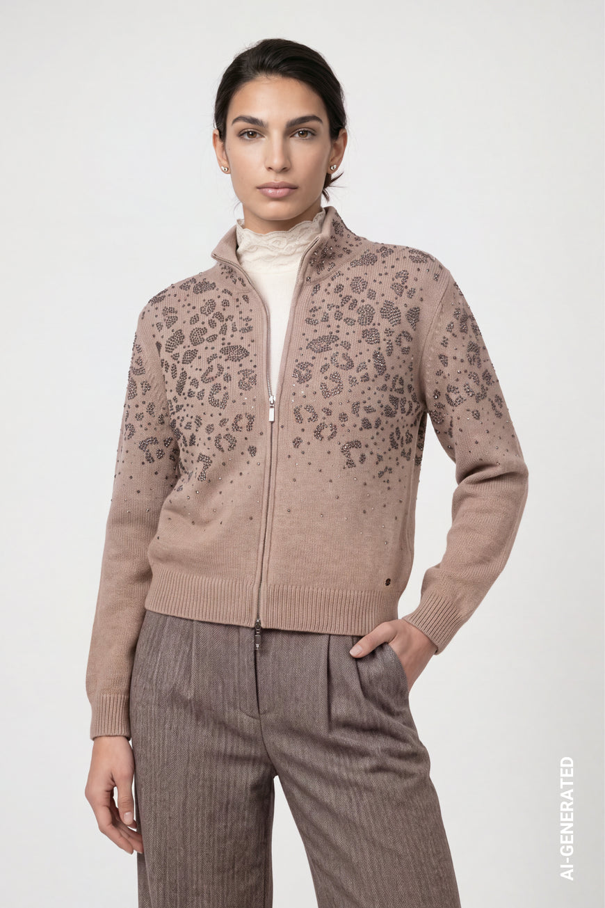 Monari Rhinestone Zip Up Cardigan | Sesame