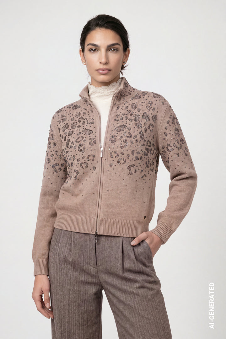 Monari Rhinestone Zip Up Cardigan | Sesame