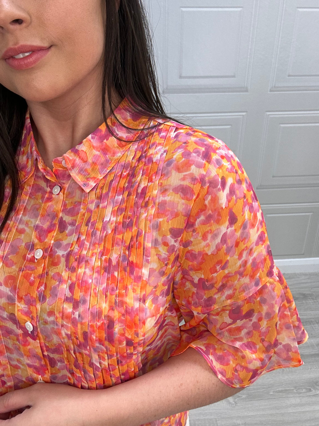 French Connection Cass Eco Hallie Persimmon Watercolour Blouse