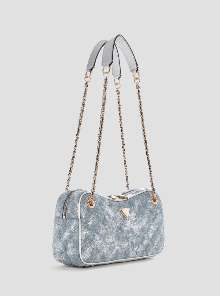 Guess Metallic Denim Giully II Shoulder Satchel Bag