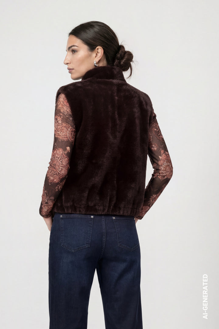 Monari Black Coffee Faux Fur Wasitcoat