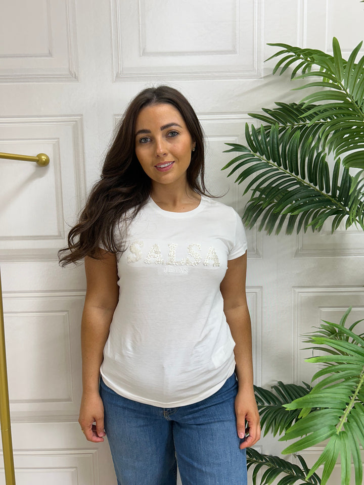 Salsa Flower Sequin T-Shirt White