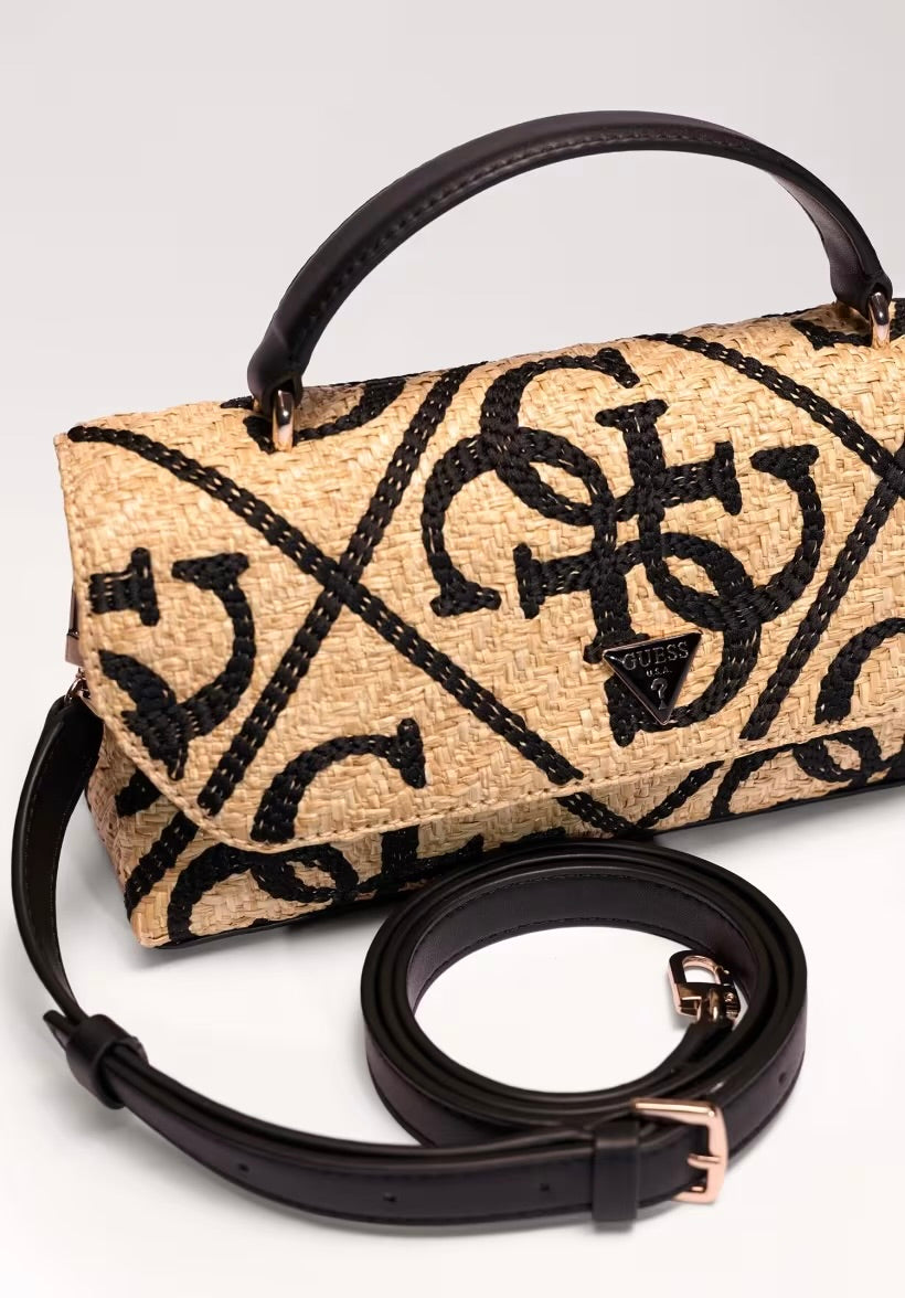 Guess Kirsten Mini Natural Black Mini Top Handle Flap Handbag