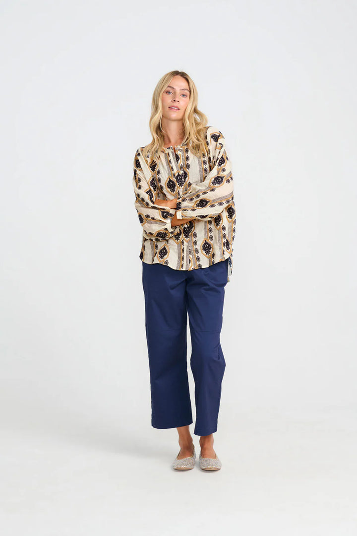 Costa Mani Dark Blue Pattern Crocus Blouse