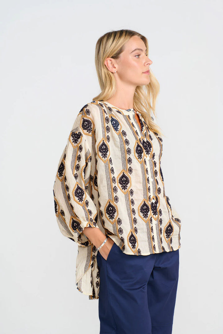 Costa Mani Dark Blue Pattern Crocus Blouse