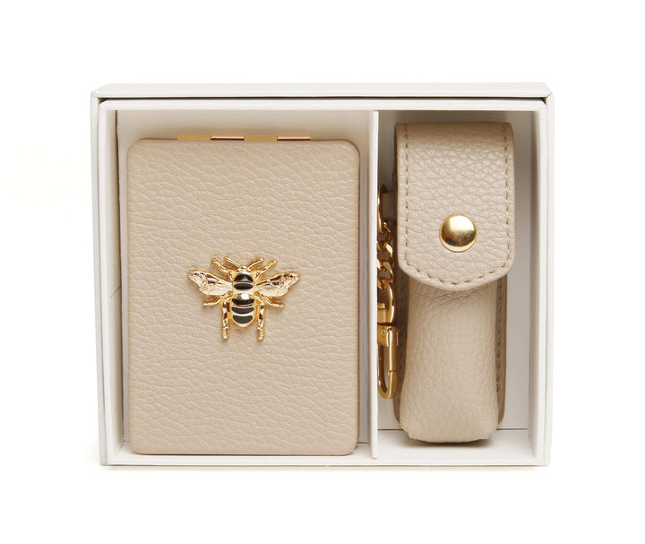 Alice Wheeler Oblong Compact Mirror & Lipstick Holder Gift Set | Stone