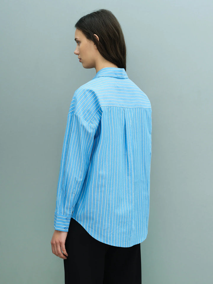 French Connection Cambria Blue Striped Floral Sequin Embroidered Shirt