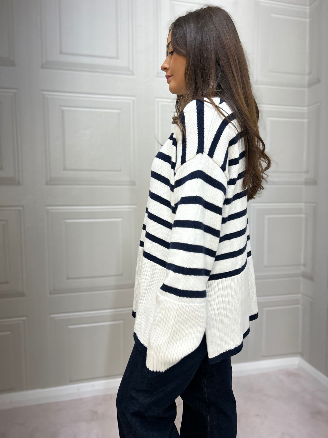 Guess Emelia Cream Navy Stripe Sweater