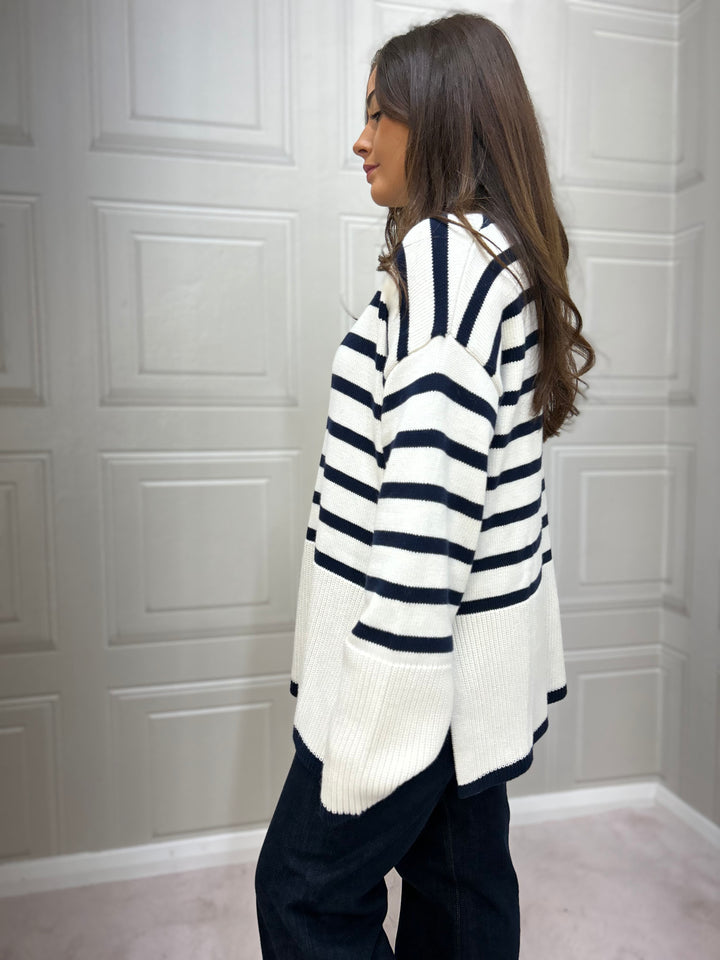 Guess Emelia Cream Navy Stripe Sweater