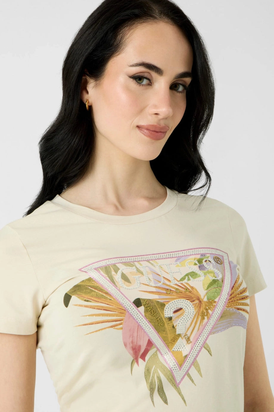 Guess Palm Tree Triangle Cream Tee