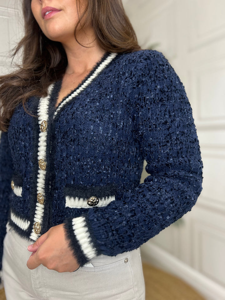 Guess Aomori Navy/ Black Cropped Cardigan