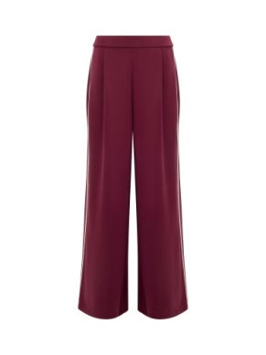 French Connection Wren Side Stripe Wide Leg Trouser | Berry Red