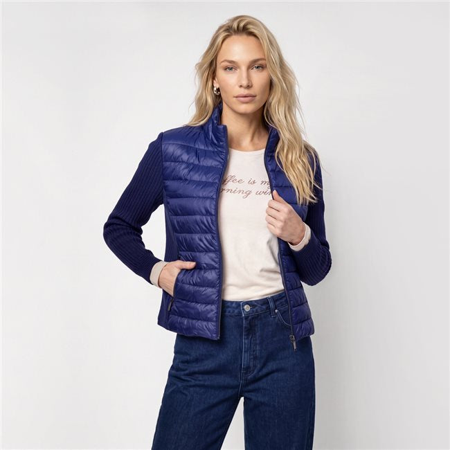 Monari Quilted Jacket With Knitted Sleeves | Studio Blue