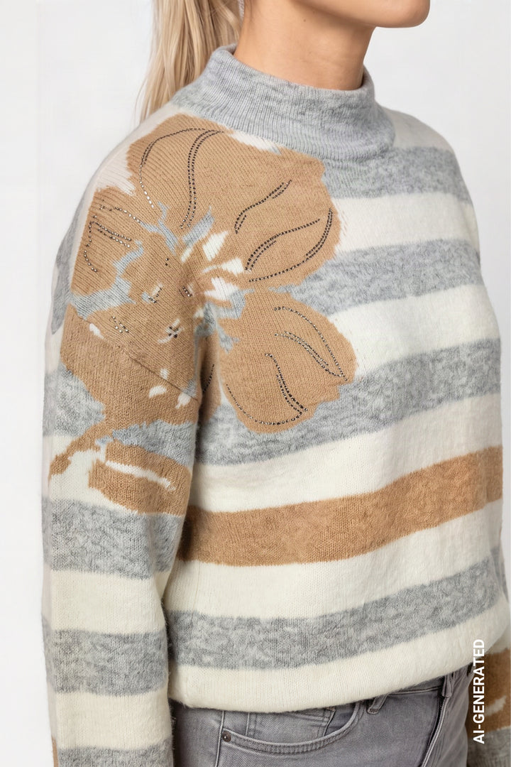 Monari Soft Texture Knitted Jumper | Light Grey Melange