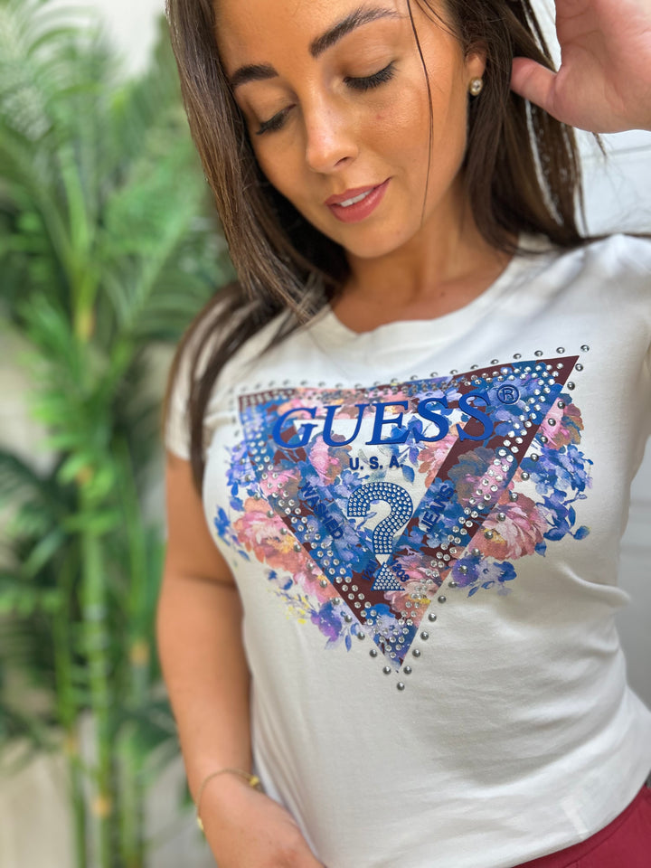 Guess Floral Triangle Logo T-Shirt