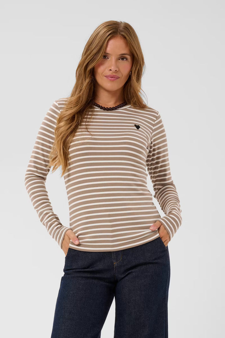 Kaffe Kaliddy Striped T-Shirt | Desert Taupe