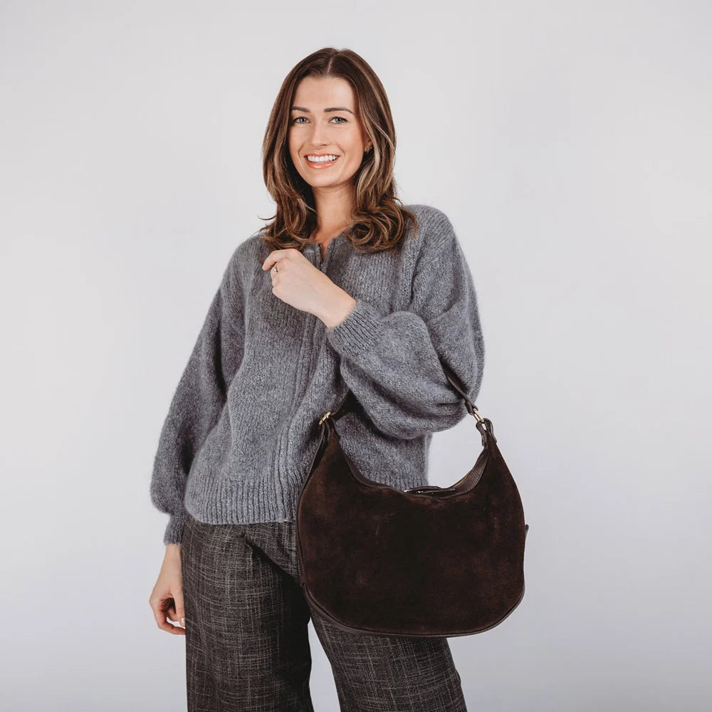 Elie Beaumont Crescent Suede Bag | Chocolate