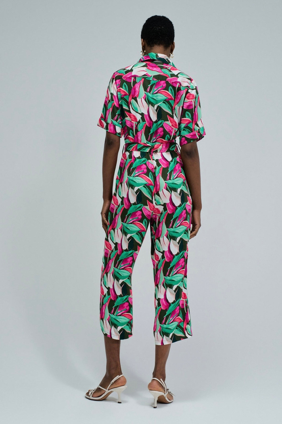 Salsa Vibrant Leaf Print Overalls