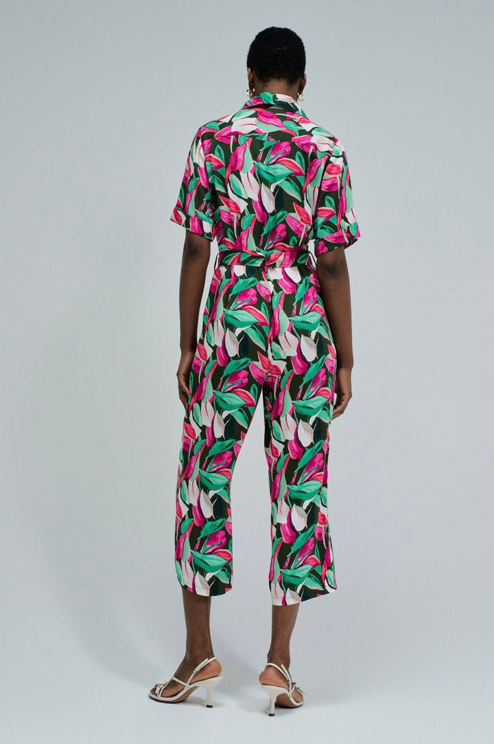 Salsa Vibrant Leaf Print Overalls