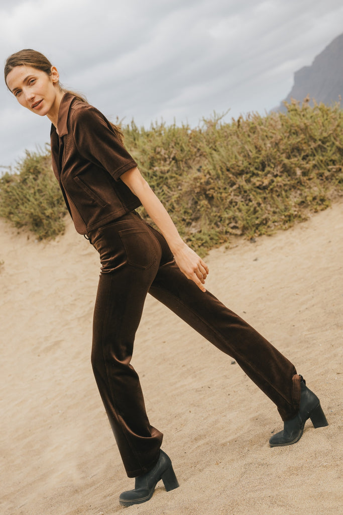 Traffic People Brown Kick Flare Trousers