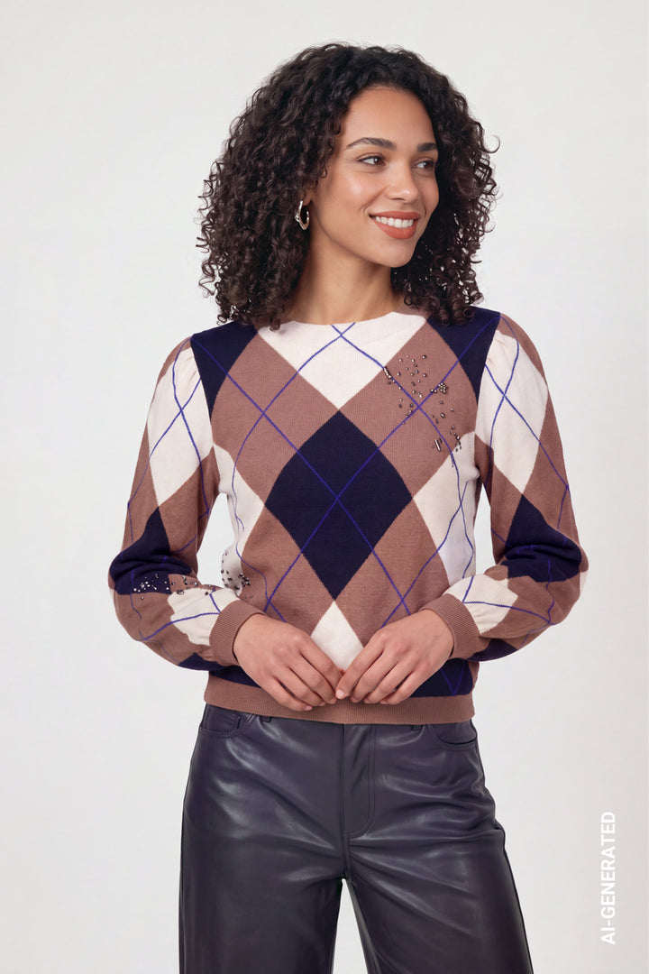 Monari Diamond Pattern Knitted Jumper | Tiramisu