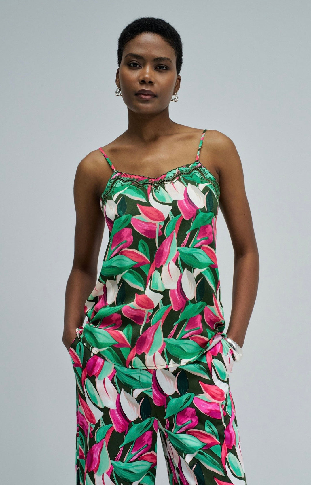 Salsa Vibrant Leaf Print Cami