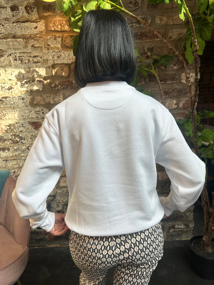 Guess Champagne Lace Triangle Logo White Sweater