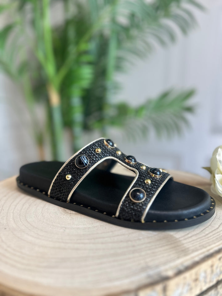 S.Piero Black Raffia Sandal