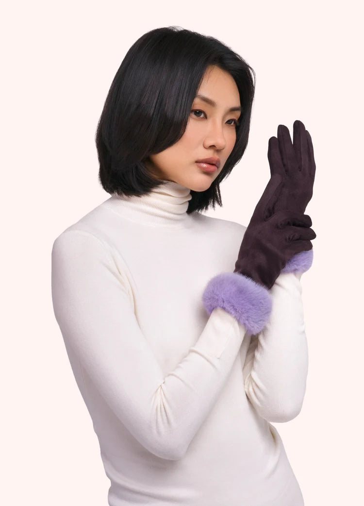 Powder Bettina Faux Suede/Fur Gloves | Damson