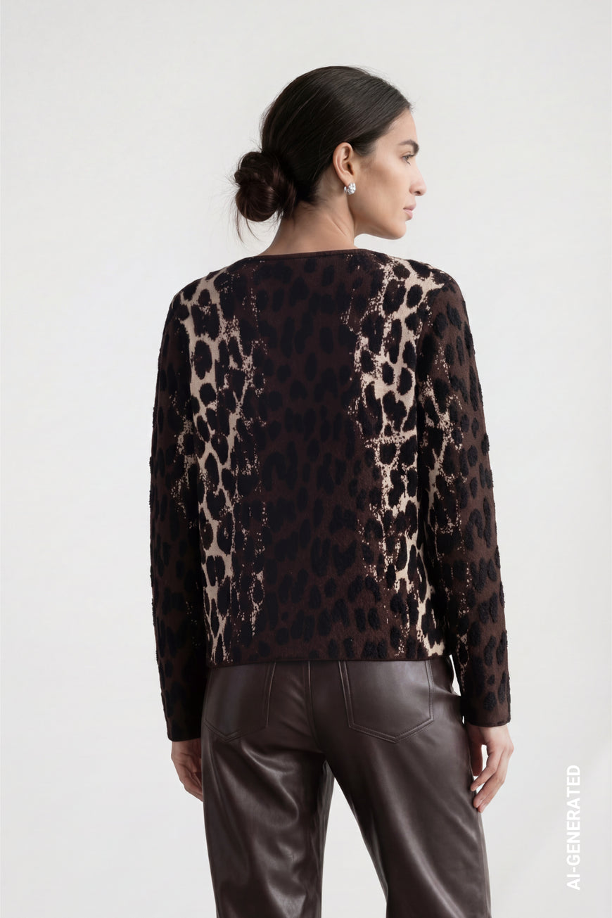 Monari Knitted Leopard Jacquard Pattern Jumper